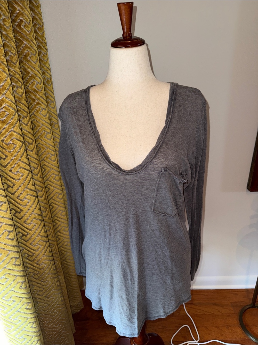 Free People Washed Charcoal Scoop Neck Long-Sleeve Top